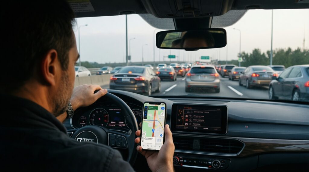 Ситуация на дорогах: пробки, ремонты, перекрытия и опасные участки - утренний и вечерний разбор - иллюстрация